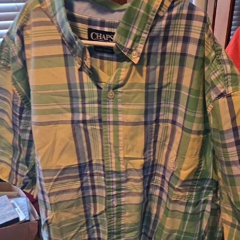 Chaps Men's Blue and Green Plaid Button Down Shirt